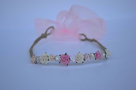 Blushing Rose Garland Crown with Jewels for Baby